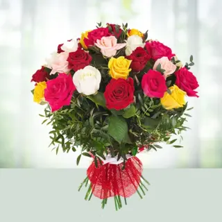 Send Flowers Bouquet 35 Mix Roses Gift Online in India